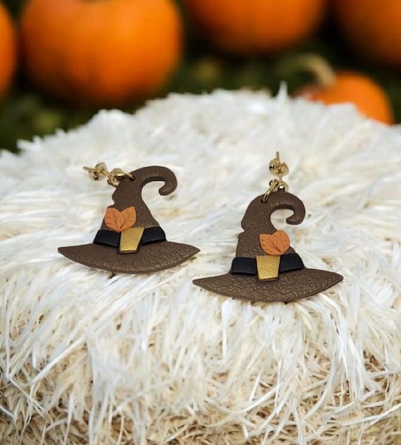 Polymer Clay Witch Hat Earrings: Halloween Fa...