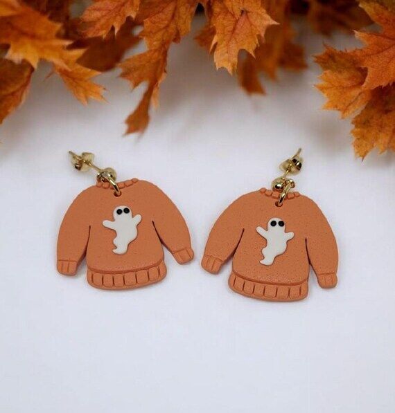 Polymer Clay Sweater Earrings: Halloween Ghos...