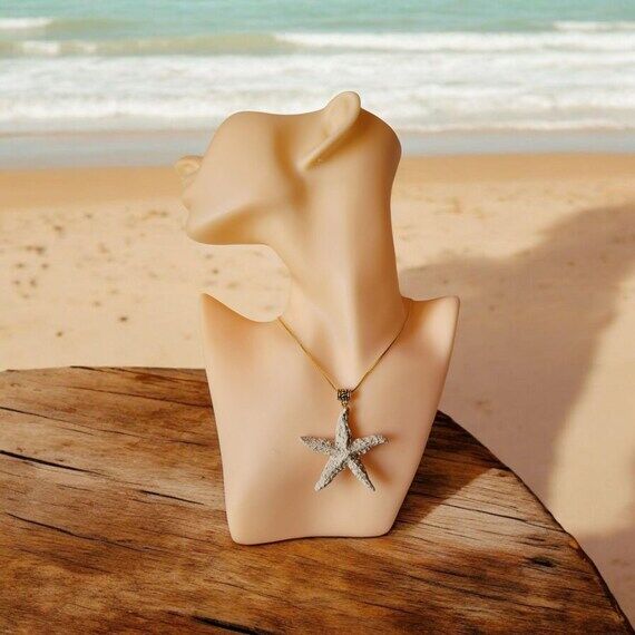 Handmade Polymer Clay Starfish Pendant Neckla...
