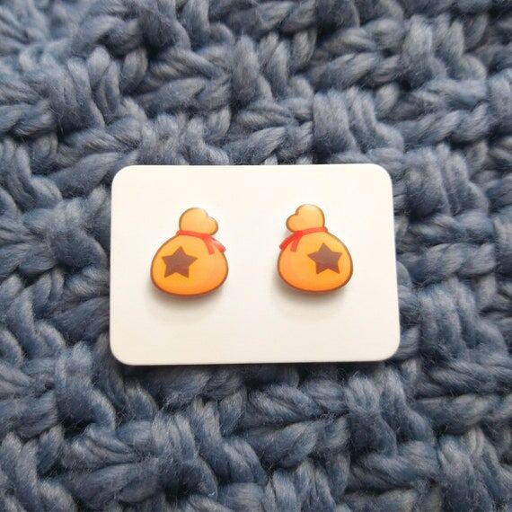 Money Bag Studs, Cute Video Game Earrings, Ha...