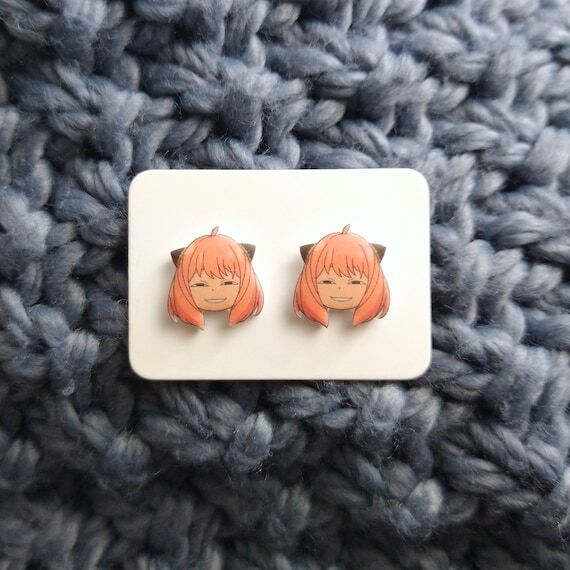 Smirking Girl Studs, Cute Anime Earrings, Han...