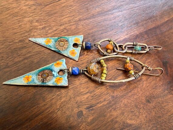 Artisan enamel, solid brass, Lapis Lazuli and...