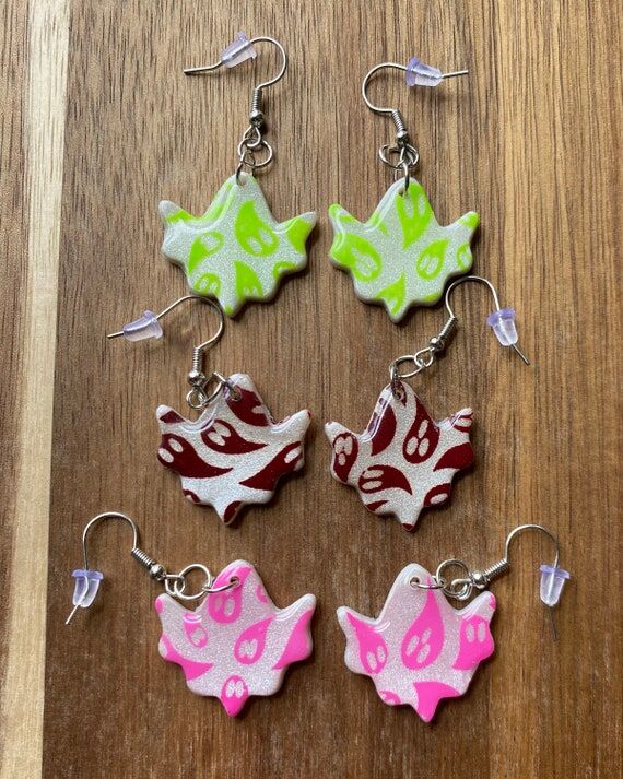 Ghost Earrings; Clay Earrings: Colorful Boo T...