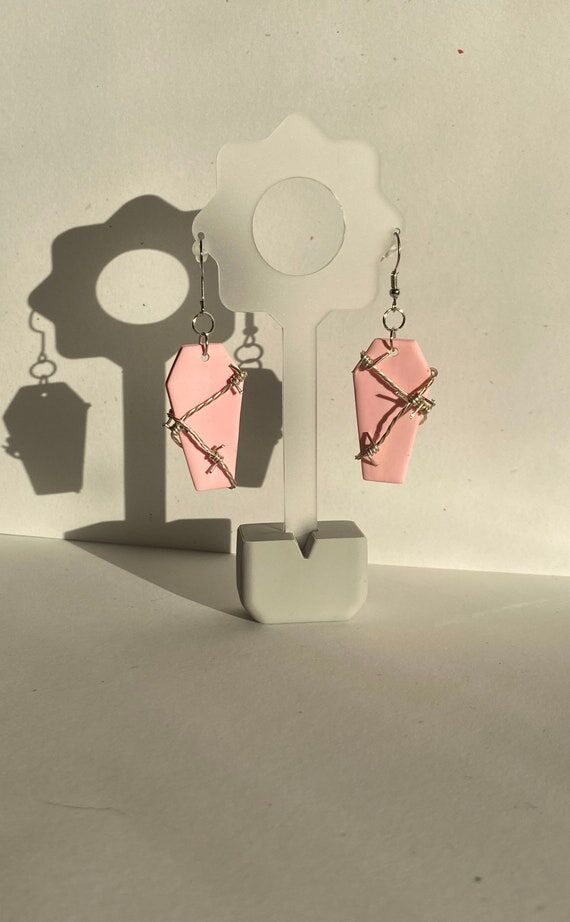 Handmade Polymer Clay Baby Pink Coffin Barbed...