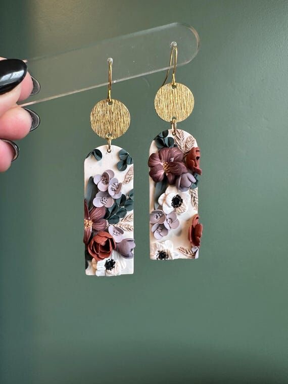 Handmade Fall Floral Clay Earrings: 18k Gold ...
