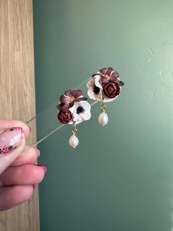 Handmade Fall Floral Polymer Clay Earrings: F...