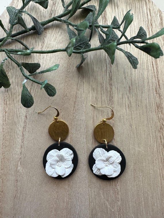 Handmade Large Floral Circle Clay Earrings: 1...