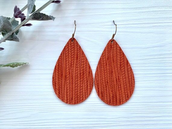 Pumpkin Spice Suede Leather Teardrop Earrings...