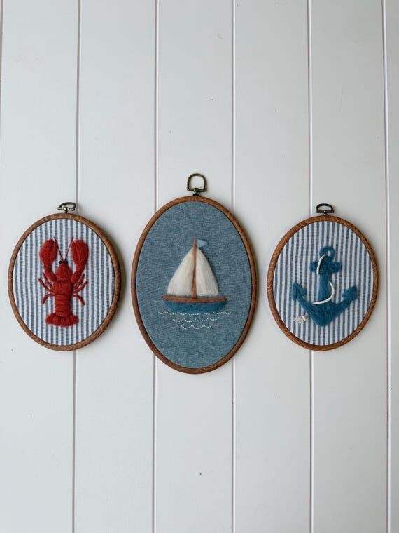 Coastal Needle Felt Wall Art Set, Sailboat An...