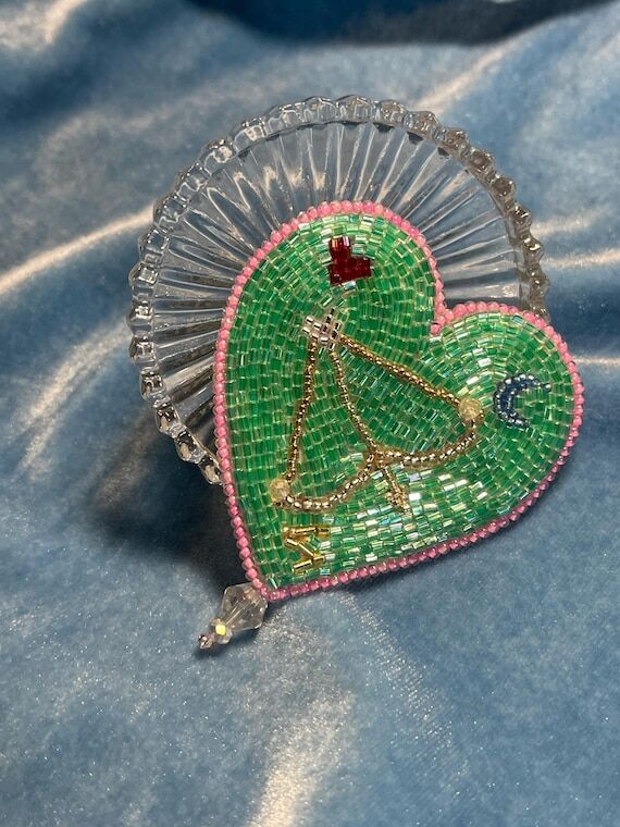 Sagittarius Zodiac Heart Brooch: Hand-Embroid...