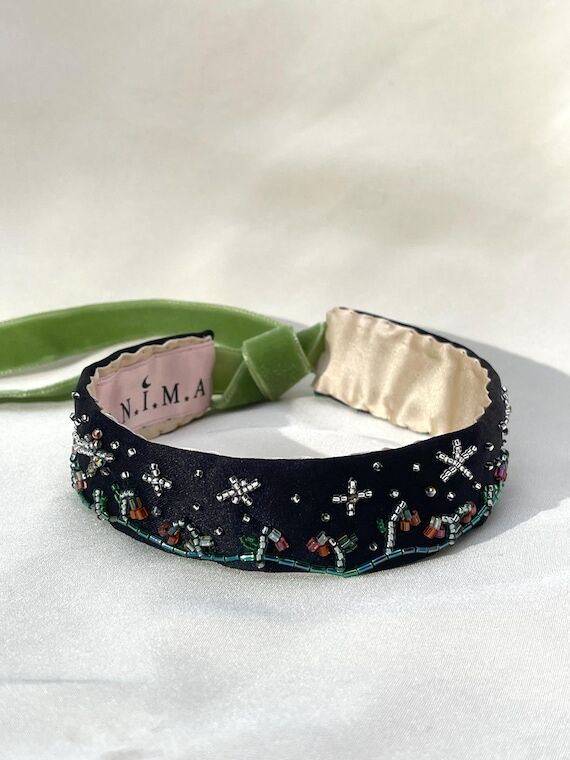 Textile choker, hand embroidery, satin choker...