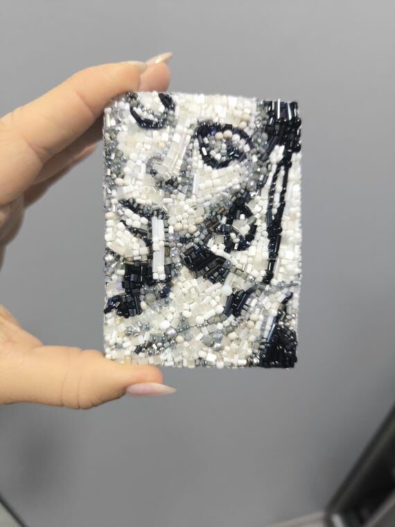 Monica Bellucci beaded brooch: Portrait embro...