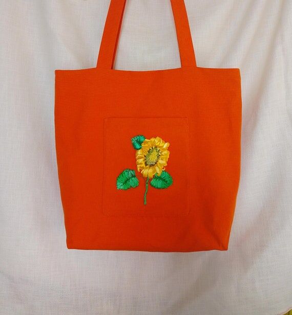 Embroidered Sunflower Cotton Tote Bag: Handma...
