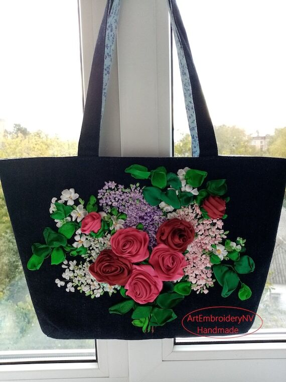 Ukrainian Handmade Blue Denim Bag Embroidered...