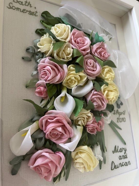 Custom Embroidered Wedding Bouquet Portrait, ...