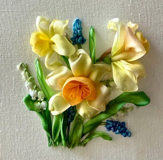 Hand-stitched Silk Ribbon Embroidery Card, Sp...