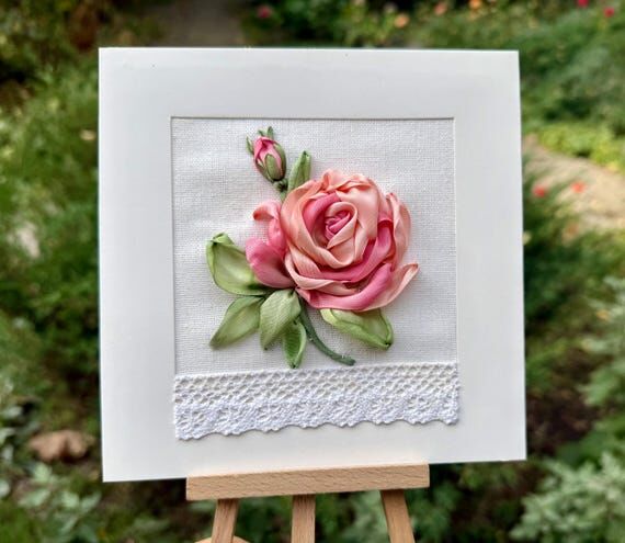 Handmade Ribbon Embroidery Card, 3D Floral Ro...