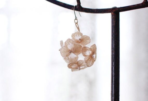 Dried Hydrangea earrings / Hand embroidered f...