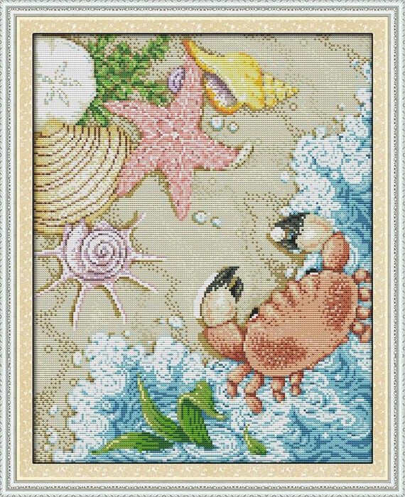 Beach Crab Cross Stitch Kit, Seashells, Starf...