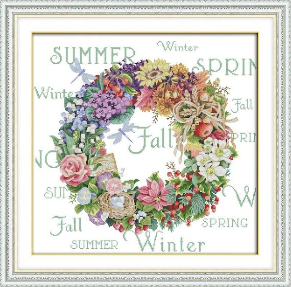 Counted/Stamped Cross Stitch Kit Wreath of Al...