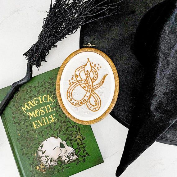 Celestial Snake Embroidery Art: Handmade Cele...