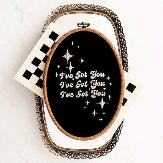 Handmade 'I've Got You' Embroidery Art: Metal...