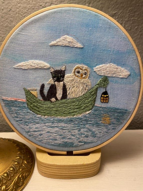 The Owl and the Pussycat handmade embroidery...