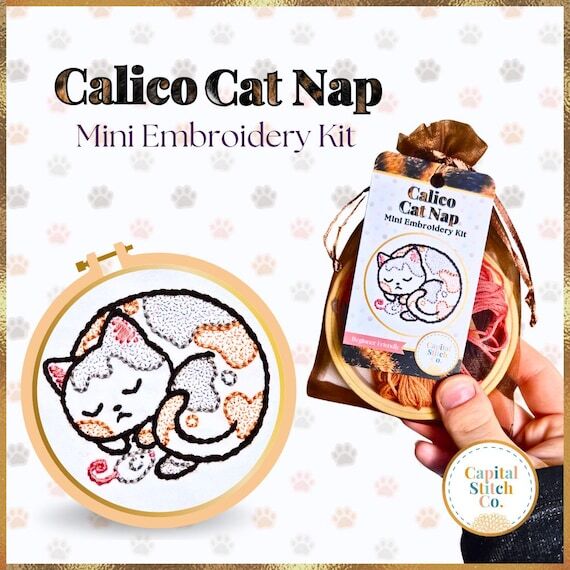 Calico Cat Nap Mini Embroidery Kit: DIY Cute ...