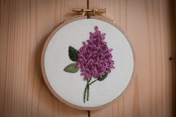 Handmade Lilac Embroidery Hoop - 4 Inch Flora...