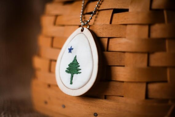 Hand Embroidered Maine State Flag Pendant Nec...