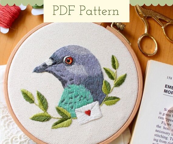 Pigeon Embroidery Pattern: Bird Thread Painti...