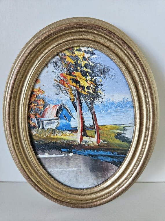 Small Hand-Painted Oil Painting, Oval Gold Fr...