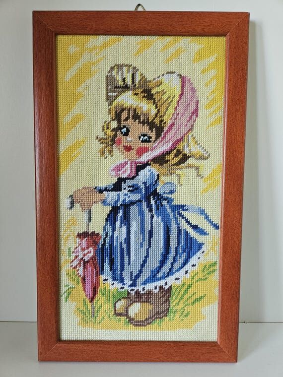 Vintage Framed Embroidery | Handmade Needlepo...