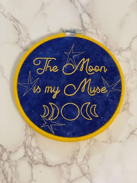 The Moon is My Muse Embroidery Hoop - hand st...
