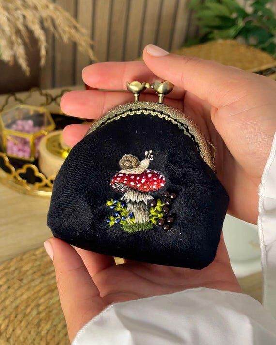Whimsical Hand-Embroidered Coin Purse – Vel...