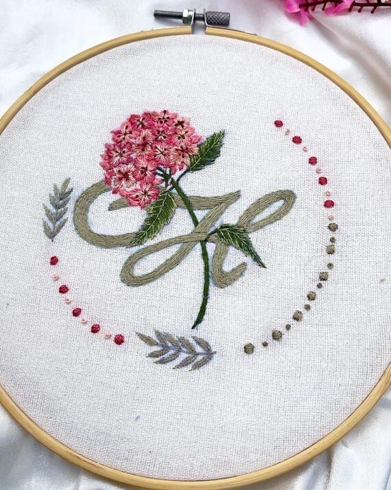 Custom Floral Embroidered Monogram – Hand-S...