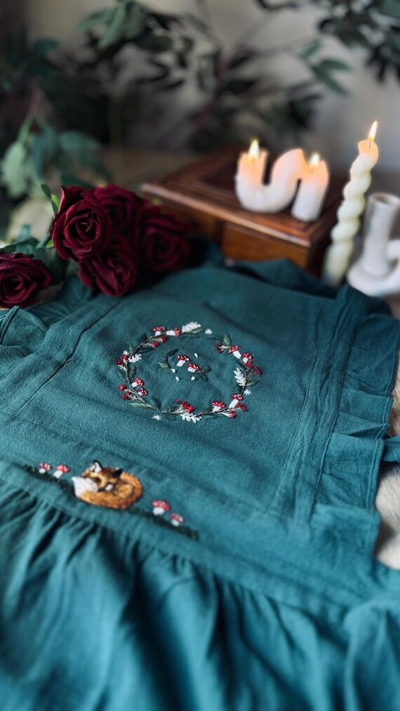 Handmade Embroidered green apron...