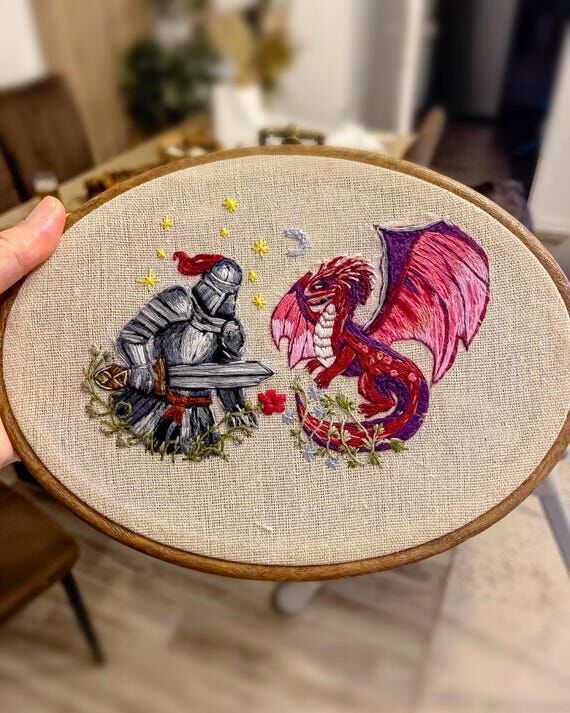 Knight and Dragon Hand Embroidery: Fantasy Nu...