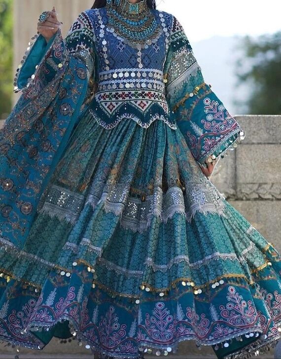 Turquoise Afghan Kuchi Dress Traditional Mir...