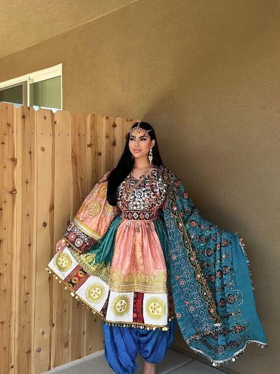 Handmade Afghan Kuchi Dress: Embroidered Velv...