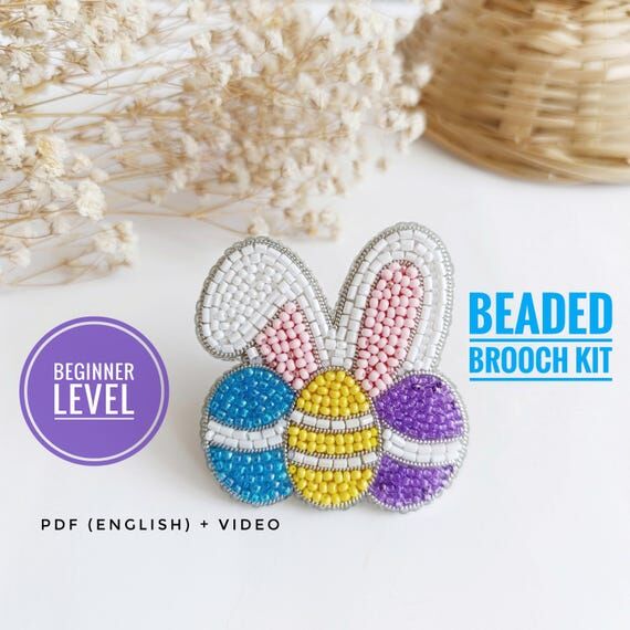 Easter Bunny Beadwork Kit; Bunny Ears Pin, Sp...
