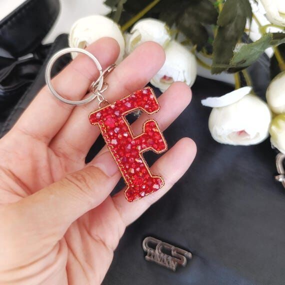 Letter F Keychain, Bag charm women gift, seed...