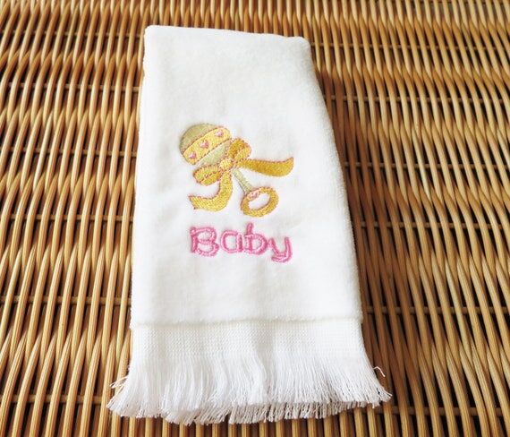 Pink Baby Rattle Embroidered Fingertip Guest ...