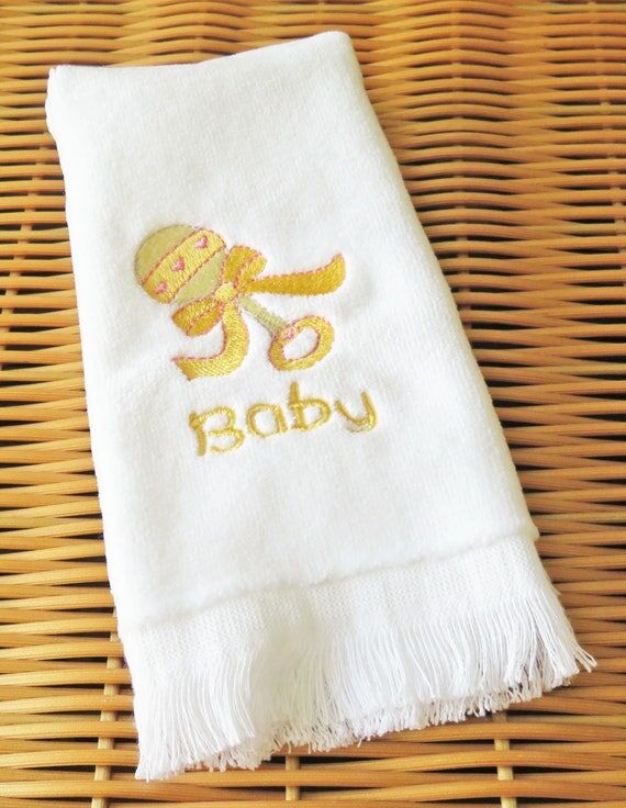 Yellow & Pink Baby Rattle Embroidered Fingert...