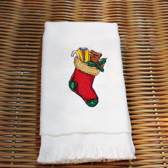 Red Christmas Stocking Embroidered Fingertip ...