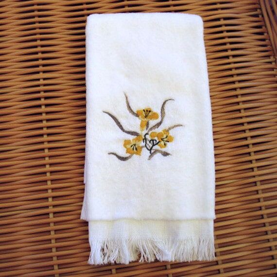 Yellow and Gray Flowers Embroidered White Fi...