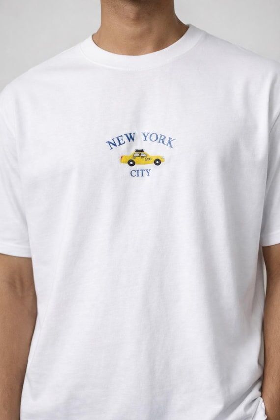 Embroidered NYC Taxi T-Shirt, Minimalist Cott...