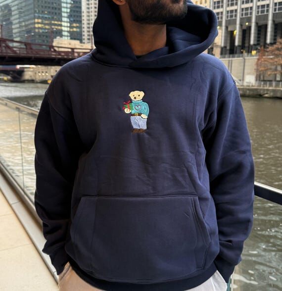 Embroidered Bear Hoodie • Unisex Navy Sweat...