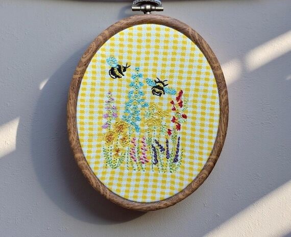 Bumblebee & Wildflower Embroidery Hoop Art | ...