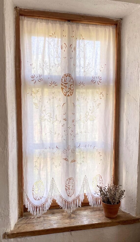 Vintage Broderie Anglaise Linen Curtain, Need...